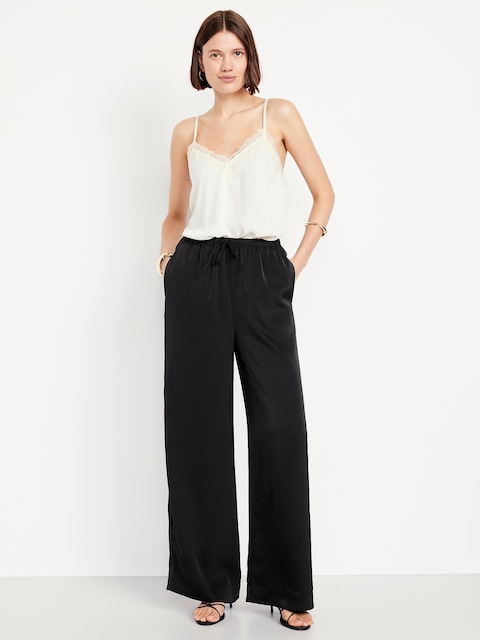 High-Waisted Satin Wide-Leg Pants