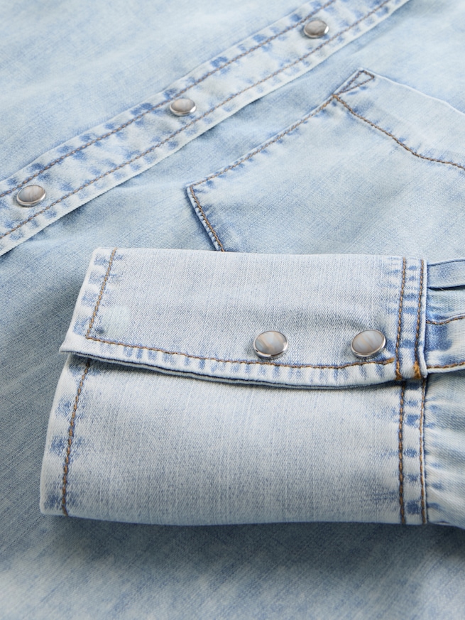 GapStudio ドレープデニム クロップドシャツ-5