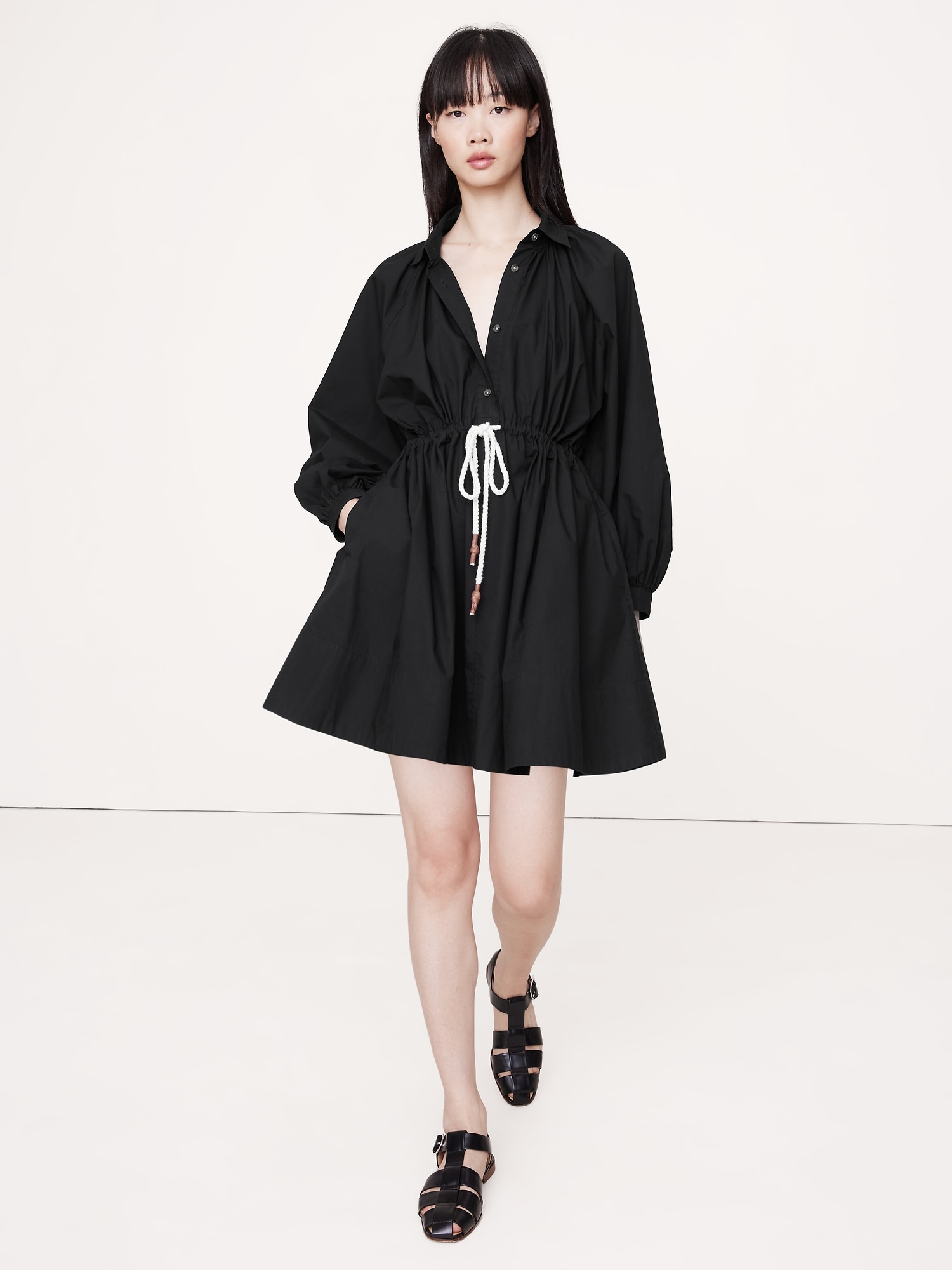 ROBE-CHEMISIER COURTE EN COTON ET POPELINE