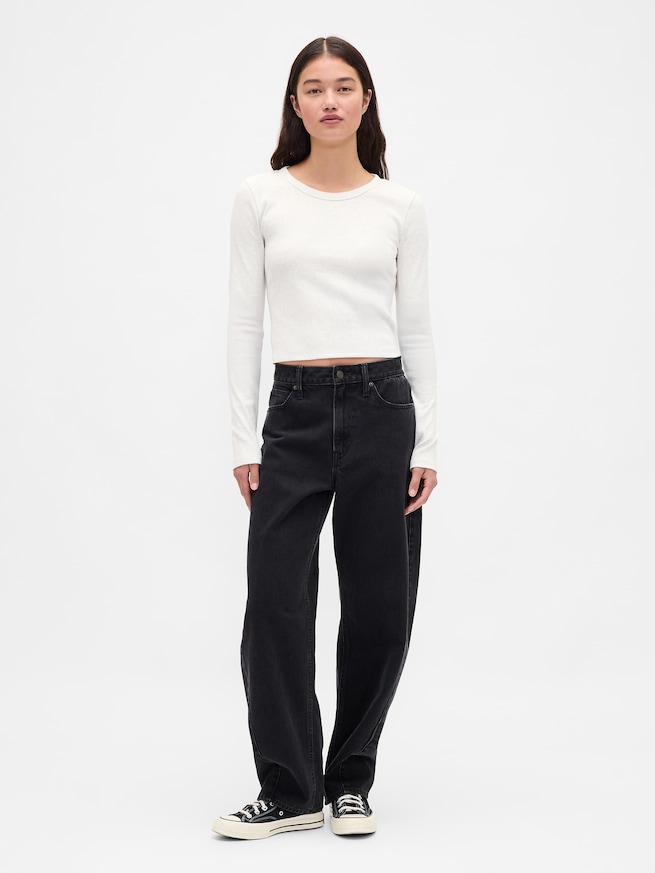 リブ クロップド GAPロゴ クルーネックTシャツ-1