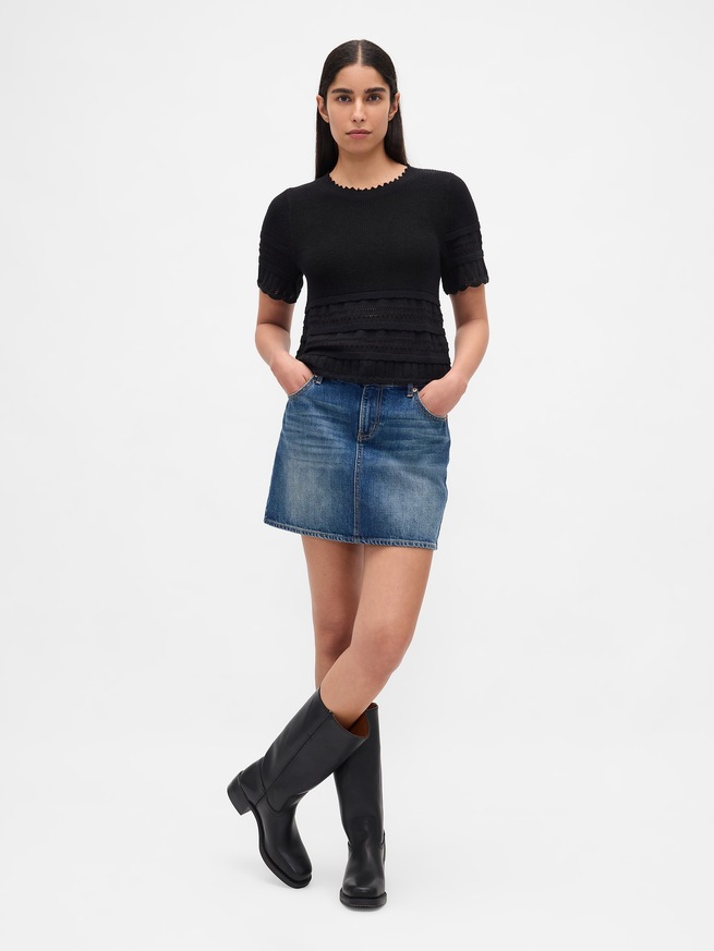 リネンブレンド ポインテールセーター クロップドトップス-1