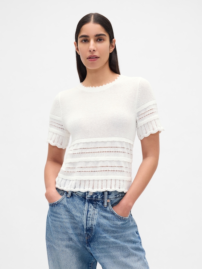 リネンブレンド ポインテールセーター クロップドトップス-0