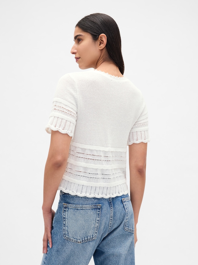 リネンブレンド ポインテールセーター クロップドトップス-2