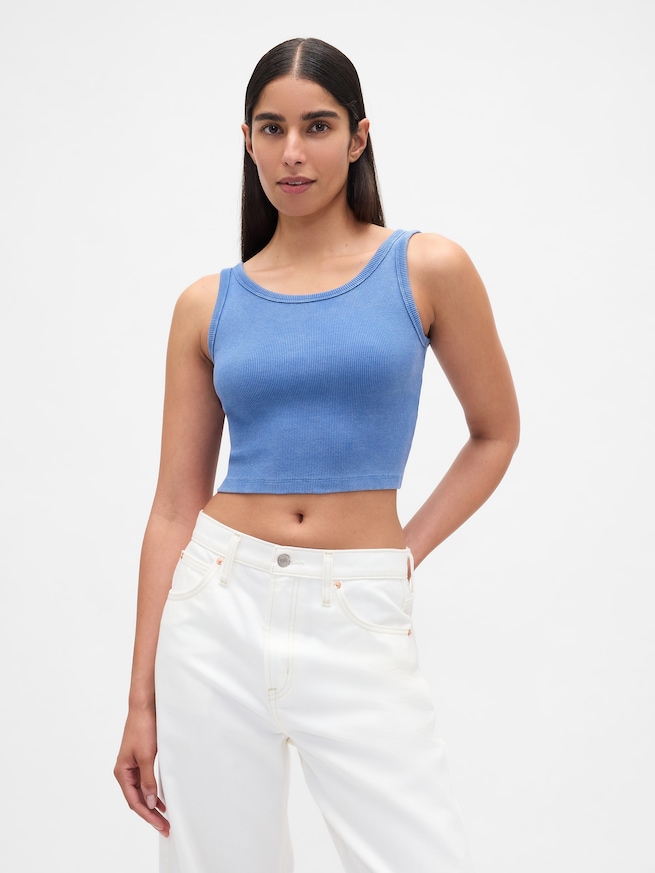 ウォッシュド リブ クロップド タンクトップ-0