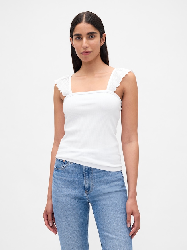 モダンリブ フラッターフリル タンクトップ-0