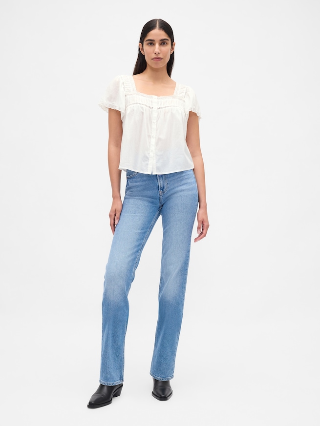 レーストリミング スクエアネック トップス-1