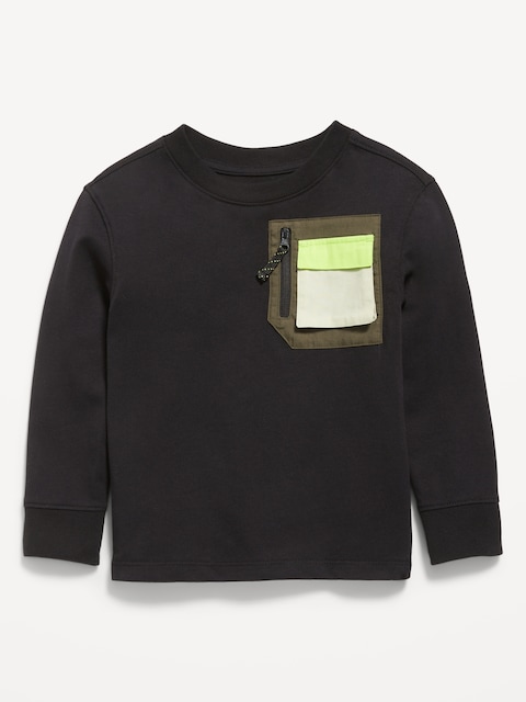 Oversized Long-Sleeve Utility Pocket T-Shirt for Toddler Boys