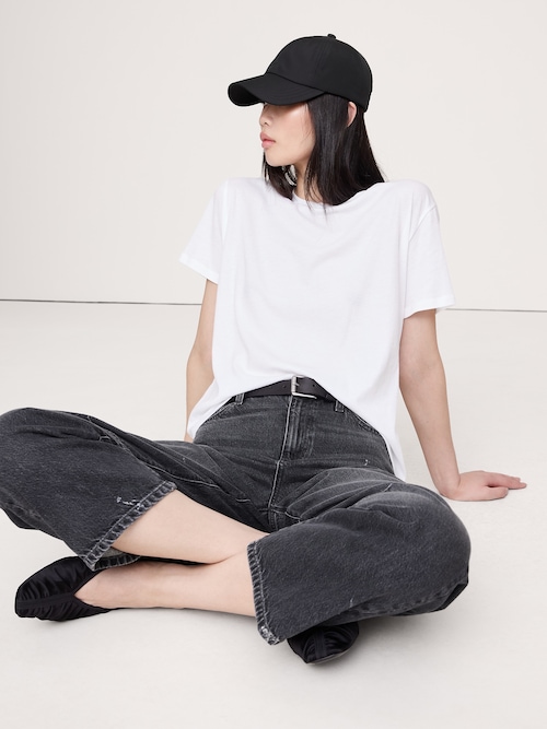オーバーサイズ コットン シルク クルーネックTシャツ