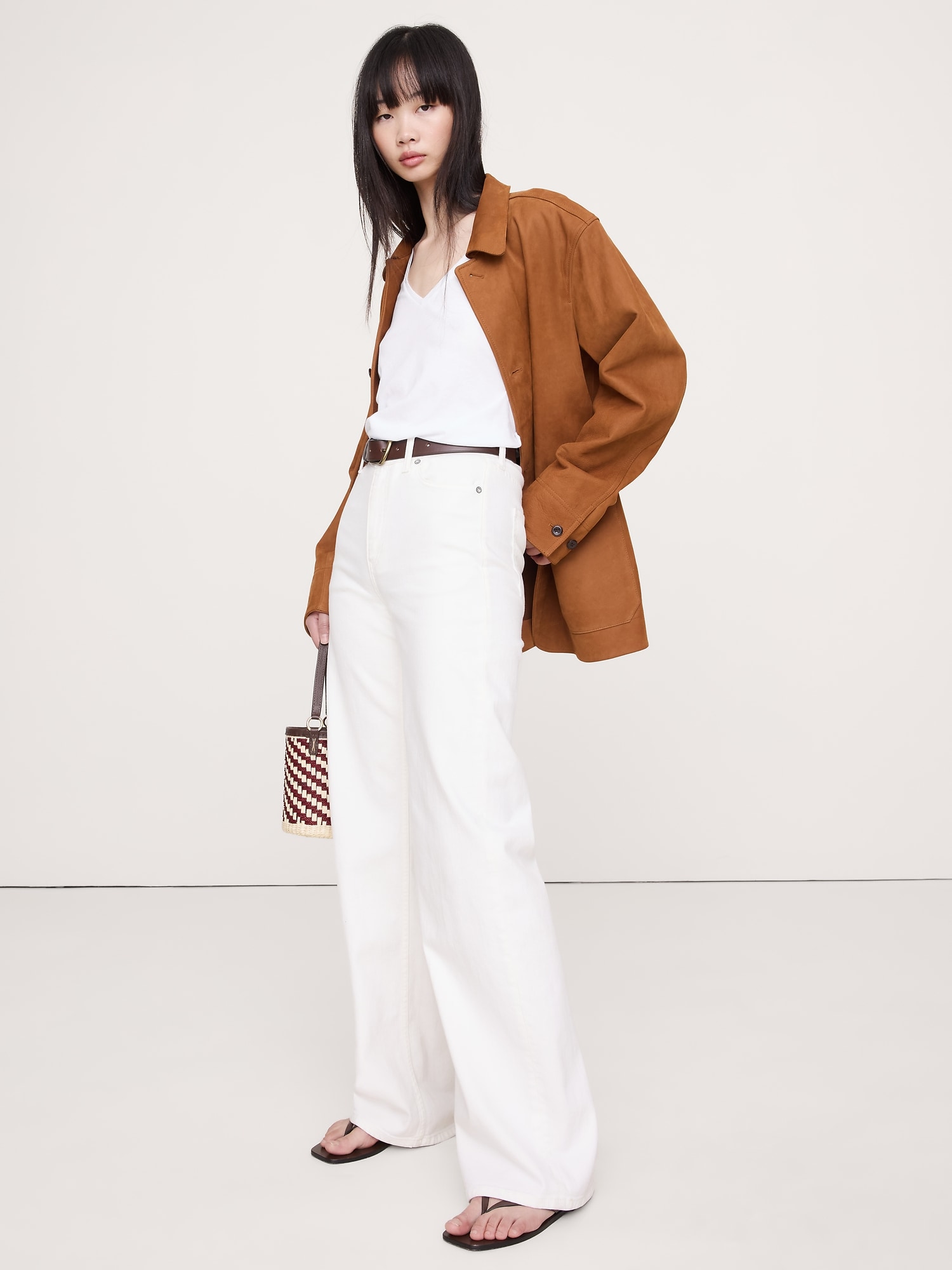 オーバーサイズ コットン シルク VネックTシャツ-2