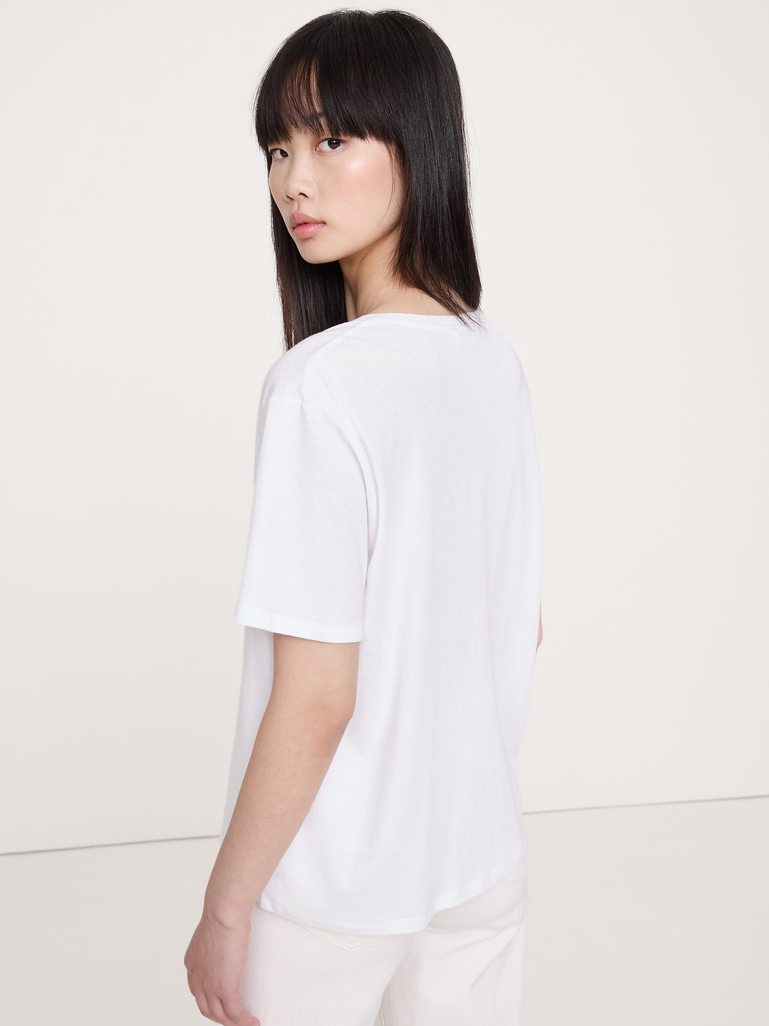 オーバーサイズ コットン シルク VネックTシャツ-1