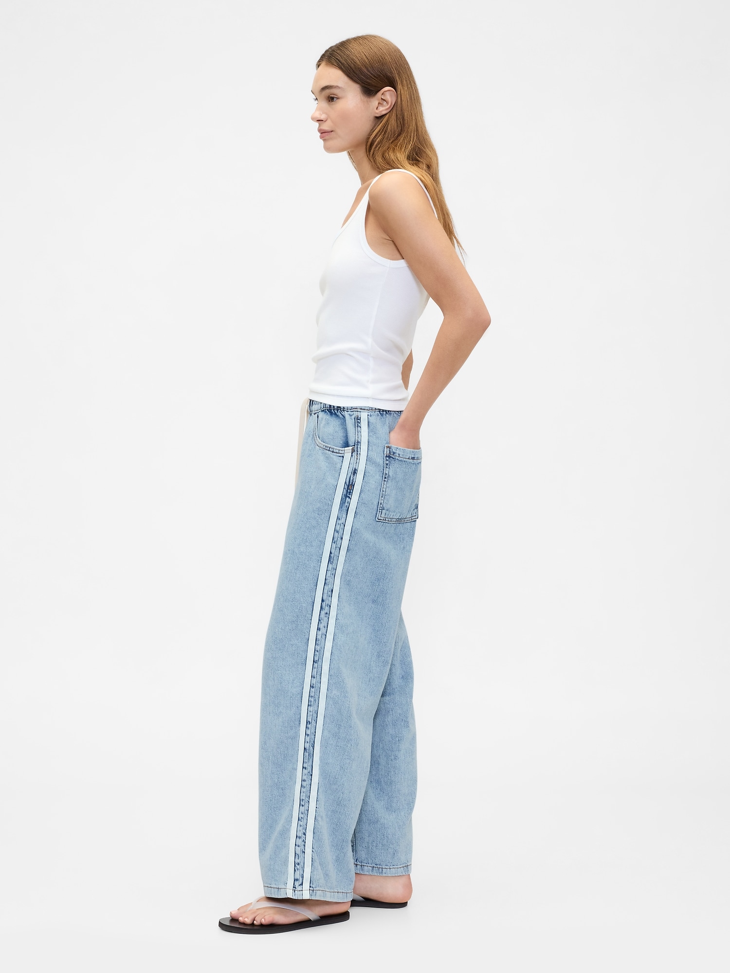 High Rise Pull-On Stripe Wide-Leg Jeans