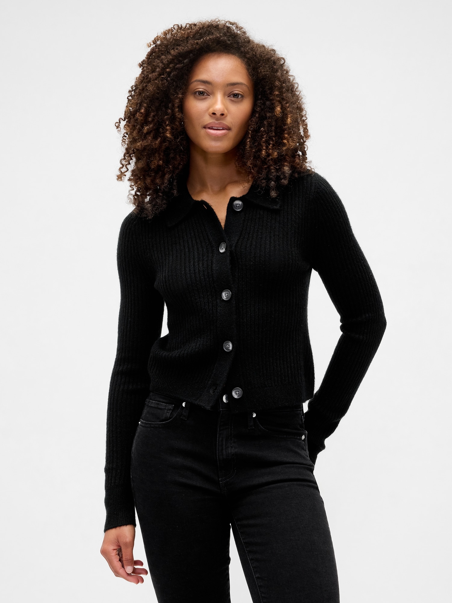 Fitted Cropped Collared Cardigan