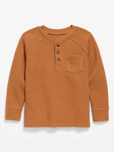 Long-Sleeve Henley Waffle-Knit Pocket T-Shirt for Toddler Boys
