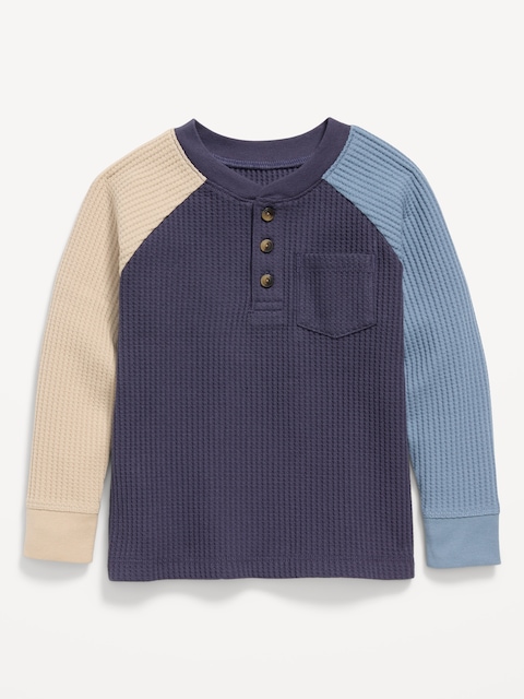 Long-Sleeve Henley Waffle-Knit Pocket T-Shirt for Toddler Boys
