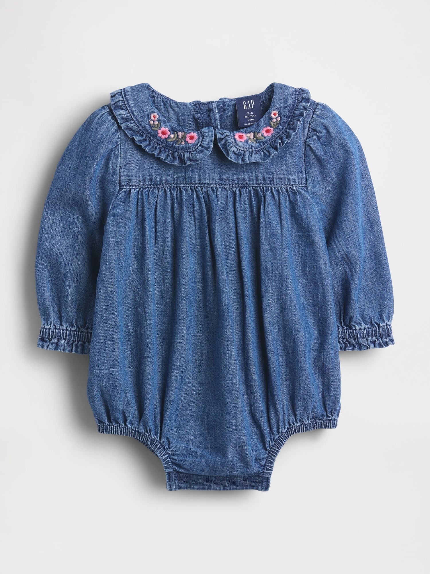 Gap デニム ラッフルフリル 襟付き バブルボディスーツ (ベビー) Gap デニム ラッフルフリル 襟付き バブルボディスーツ (ベビー)