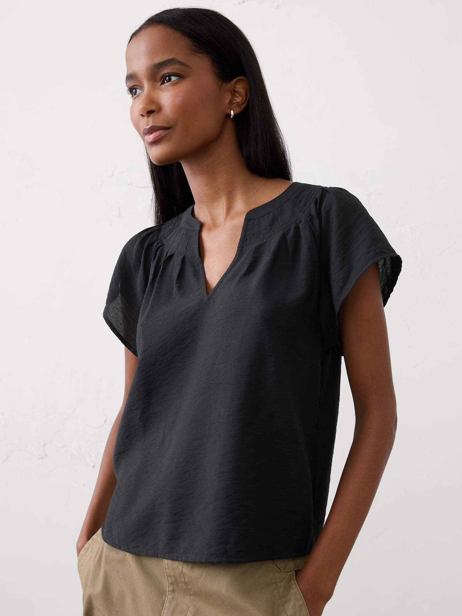 Stitched Pleat-Neck Top