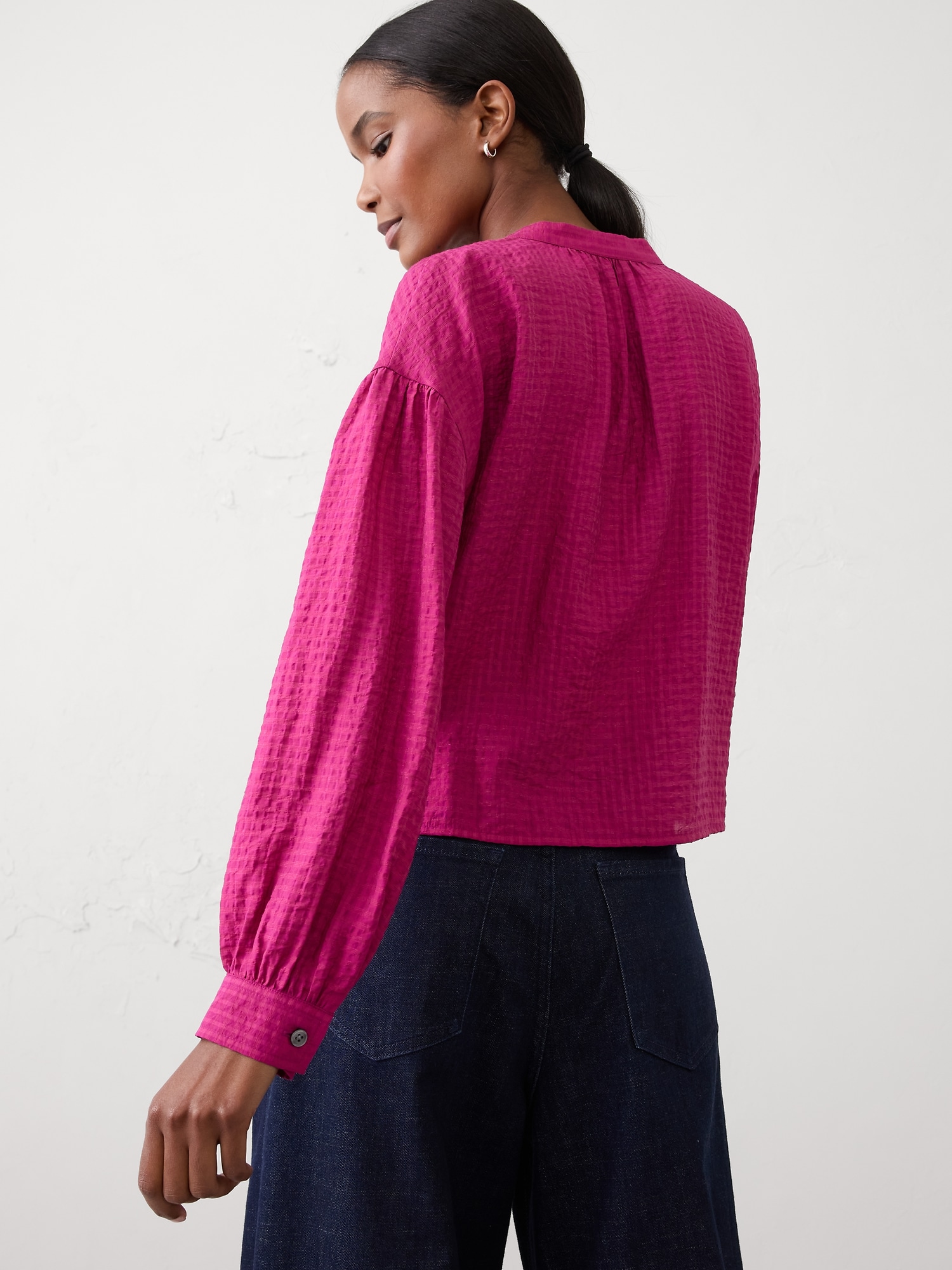 Poplin Puff-Sleeve Buttoned Top | Banana Republic Factory