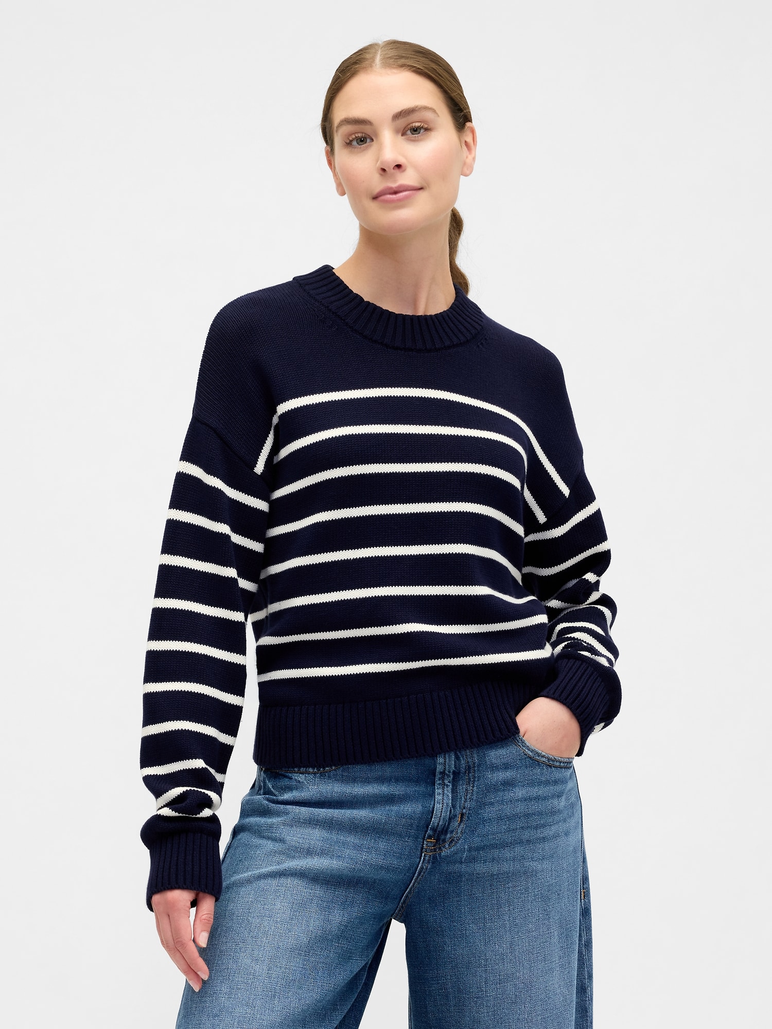 Relaxed Stripe Cropped Sweater