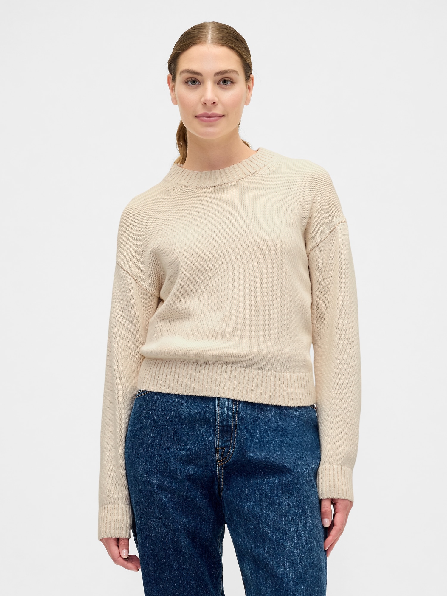Relaxed Cropped Crewneck Sweater