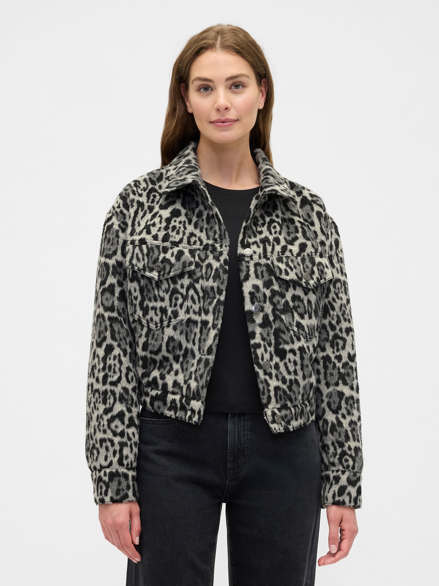 Relaxed Cropped Textured Icon Jacket