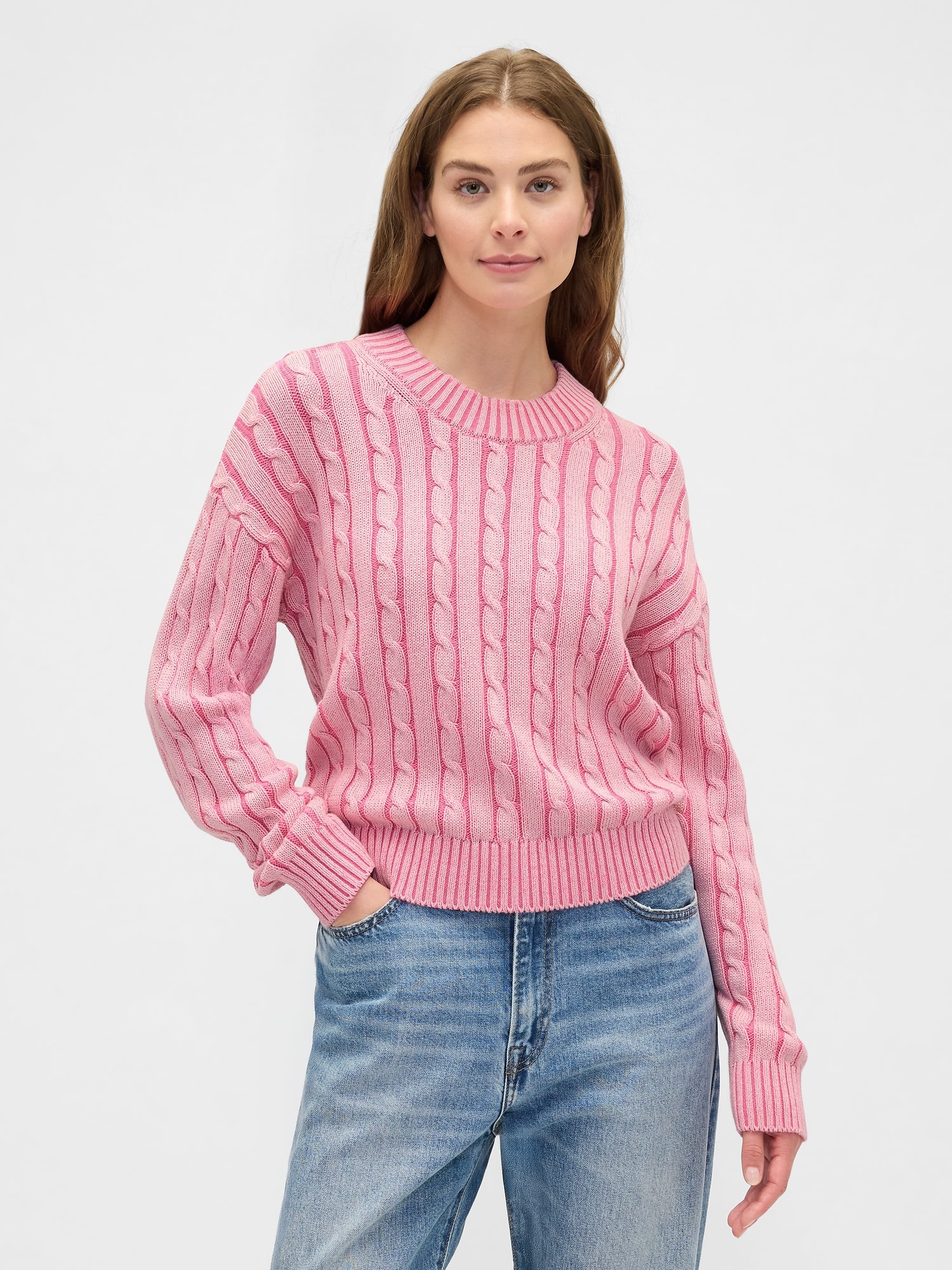 Relaxed Cable-Knit Crewneck Sweater