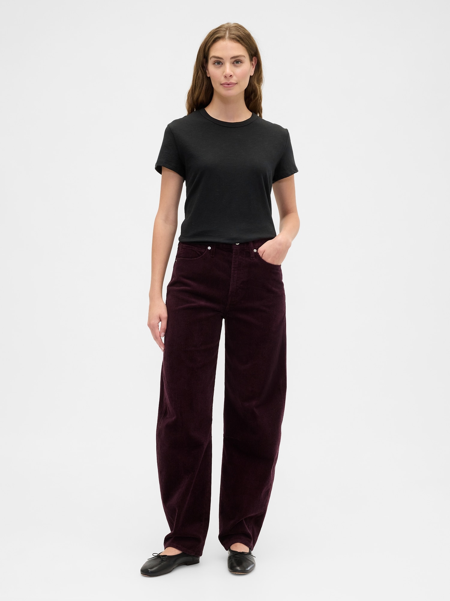 High Rise Barrel Corduroy Pants
