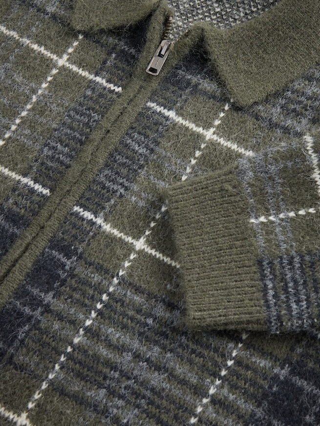 ブラッシュド プレイド ジップアップセーター-3
