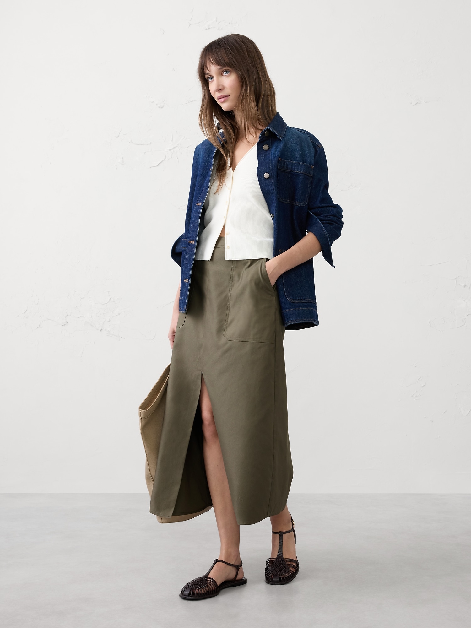 Twill Pencil Midi Skirt