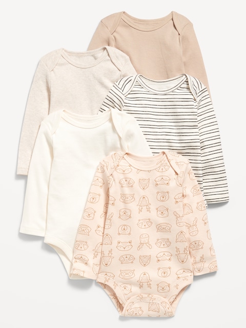 Unisex Long-Sleeve Bodysuit 5-Pack for Baby