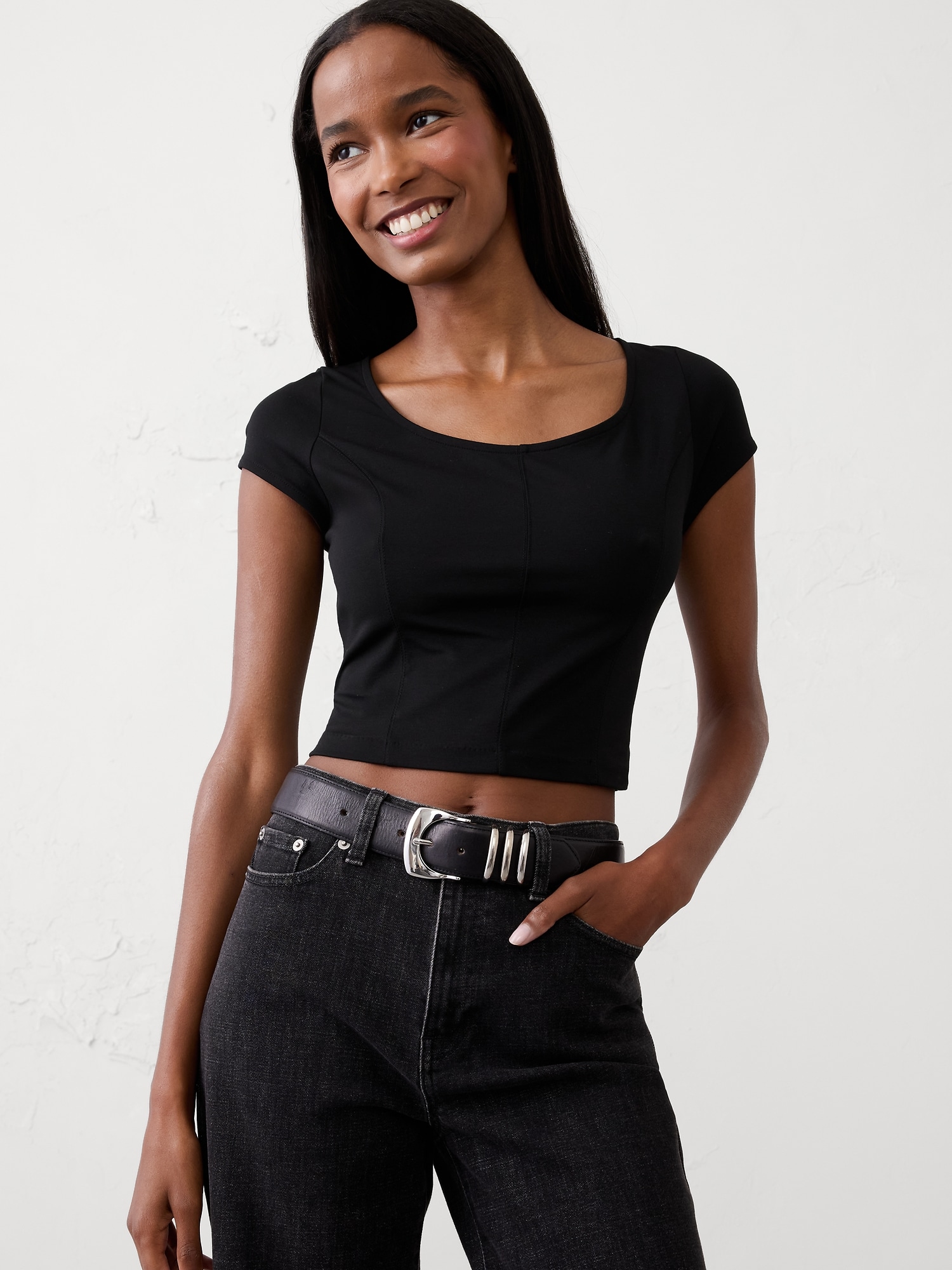 Lightweight Cap-Sleeve Ponte Top