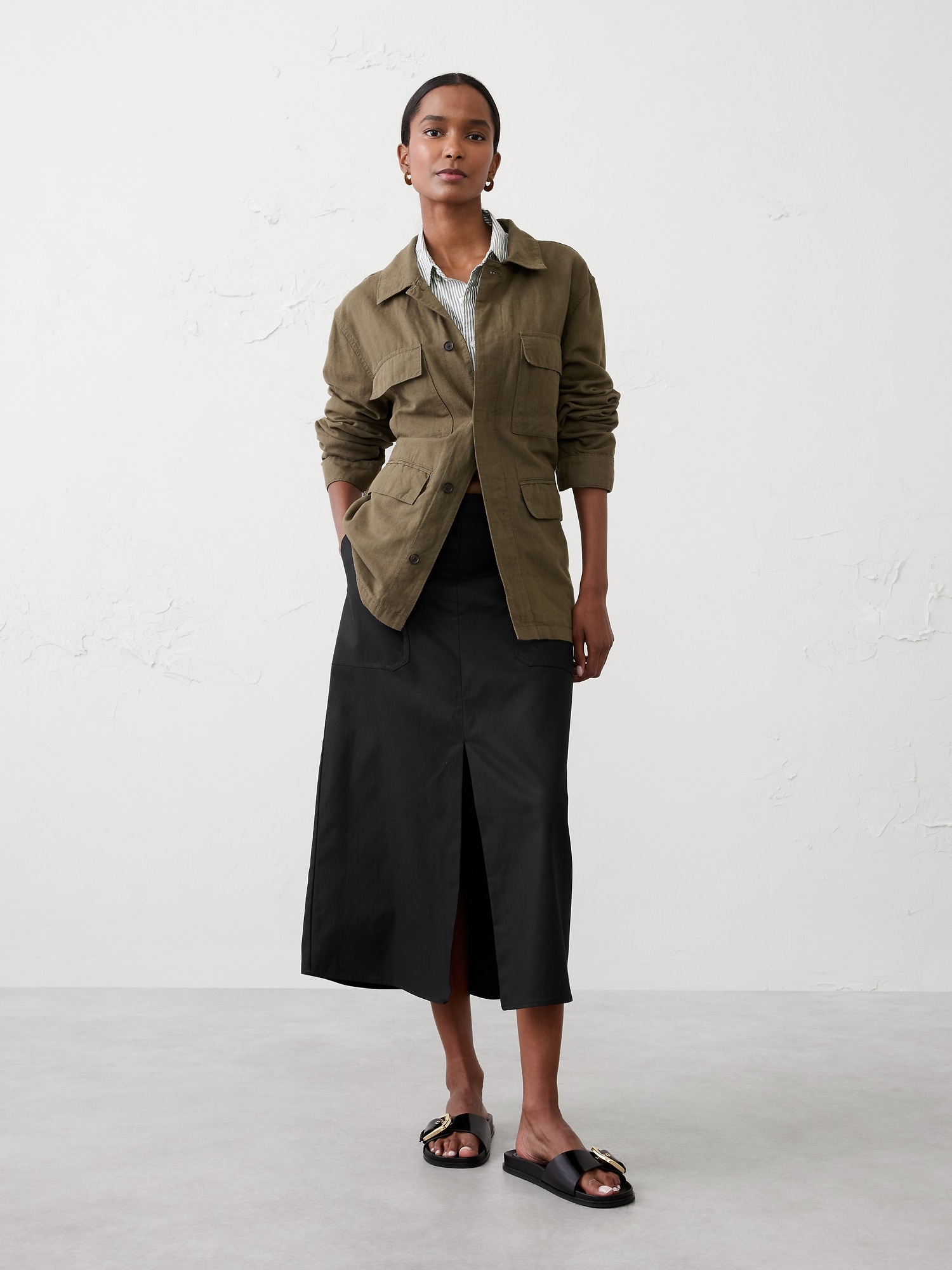 Twill Pencil Midi Skirt