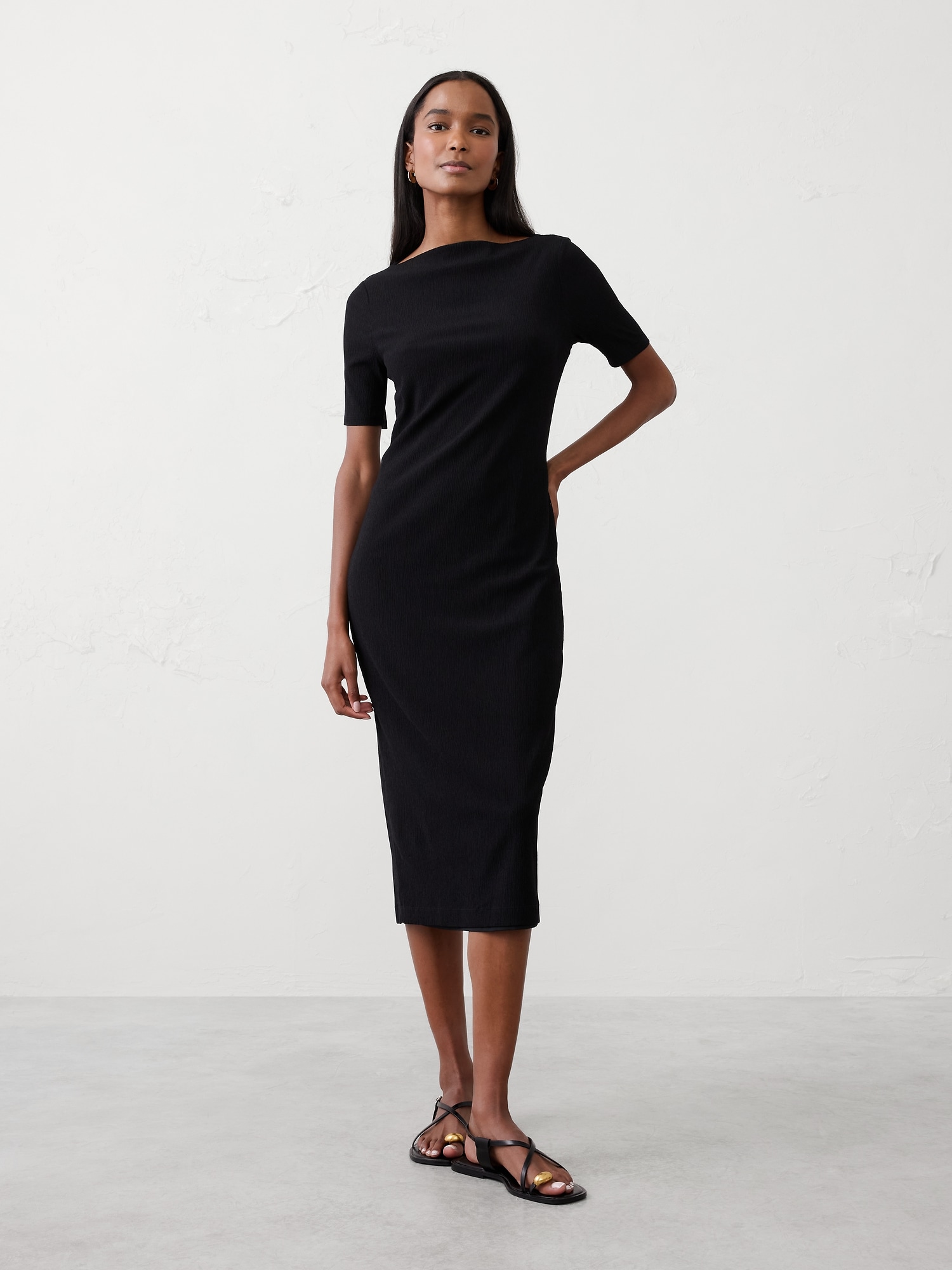 Crinkle Knit Midi Dress
