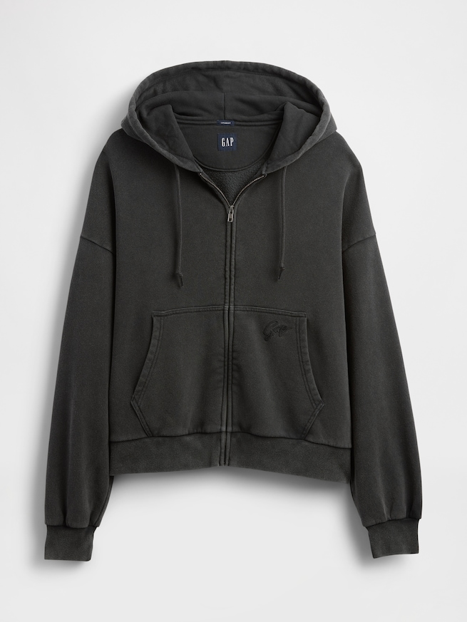 ヴィンテージソフト オーバーサイズ クロップド ジップアップパーカー-4