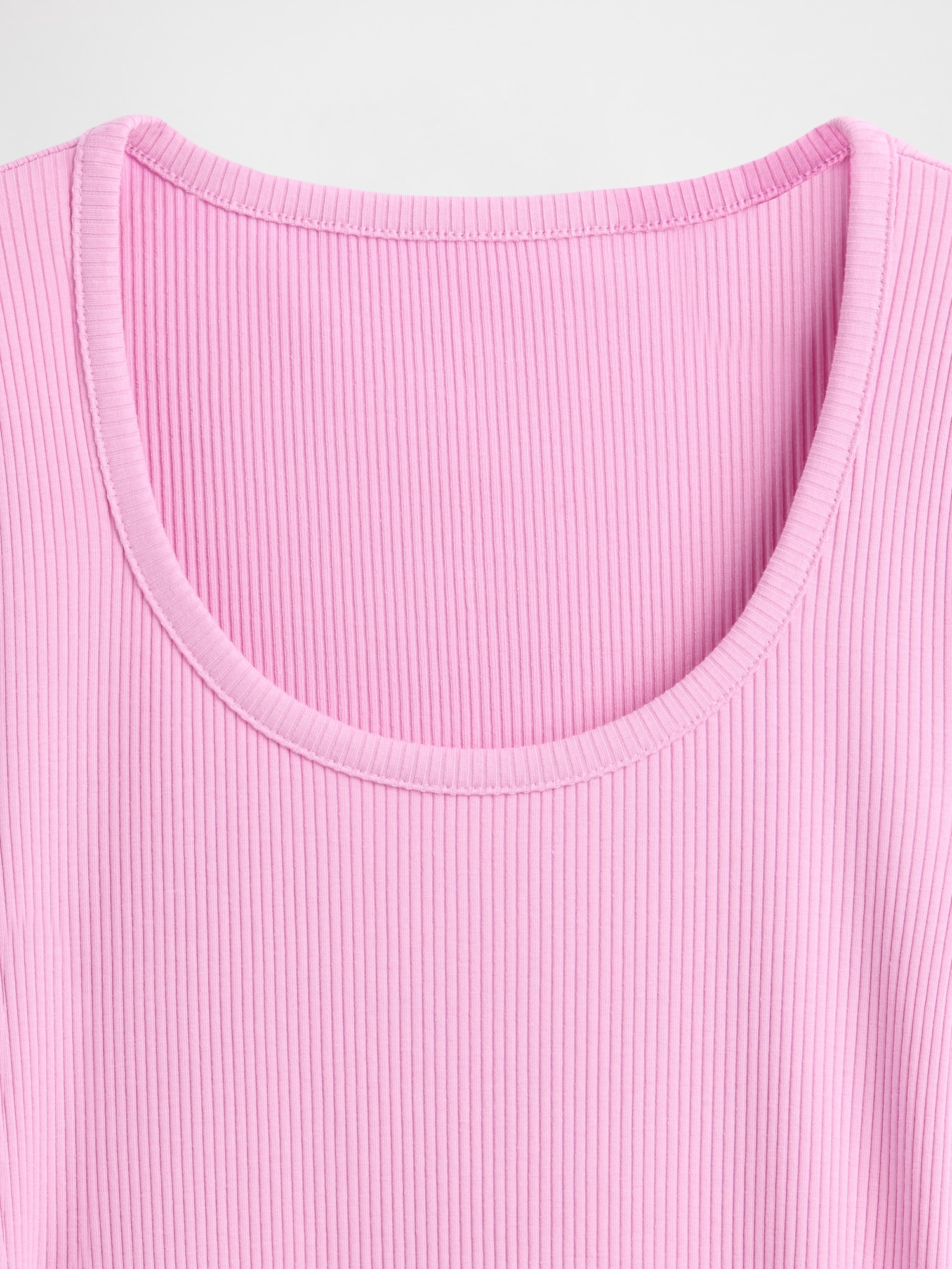 モダン コンパクト リブ スクープネック クロップドTシャツ-3