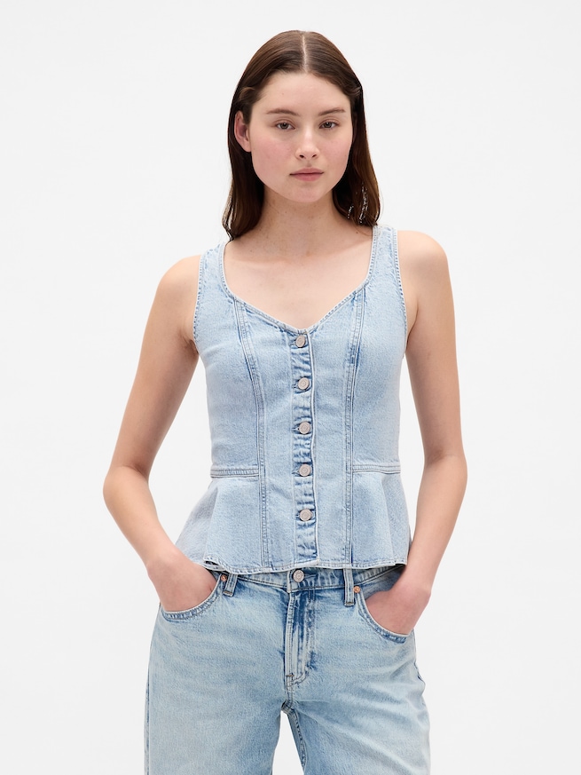 デニム ぺプラム クロップド タンクトップ-0