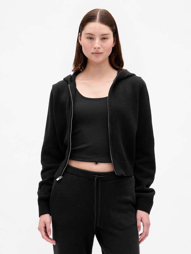 CashSoft カシミヤタッチ ジップアップ ニットパーカー-0