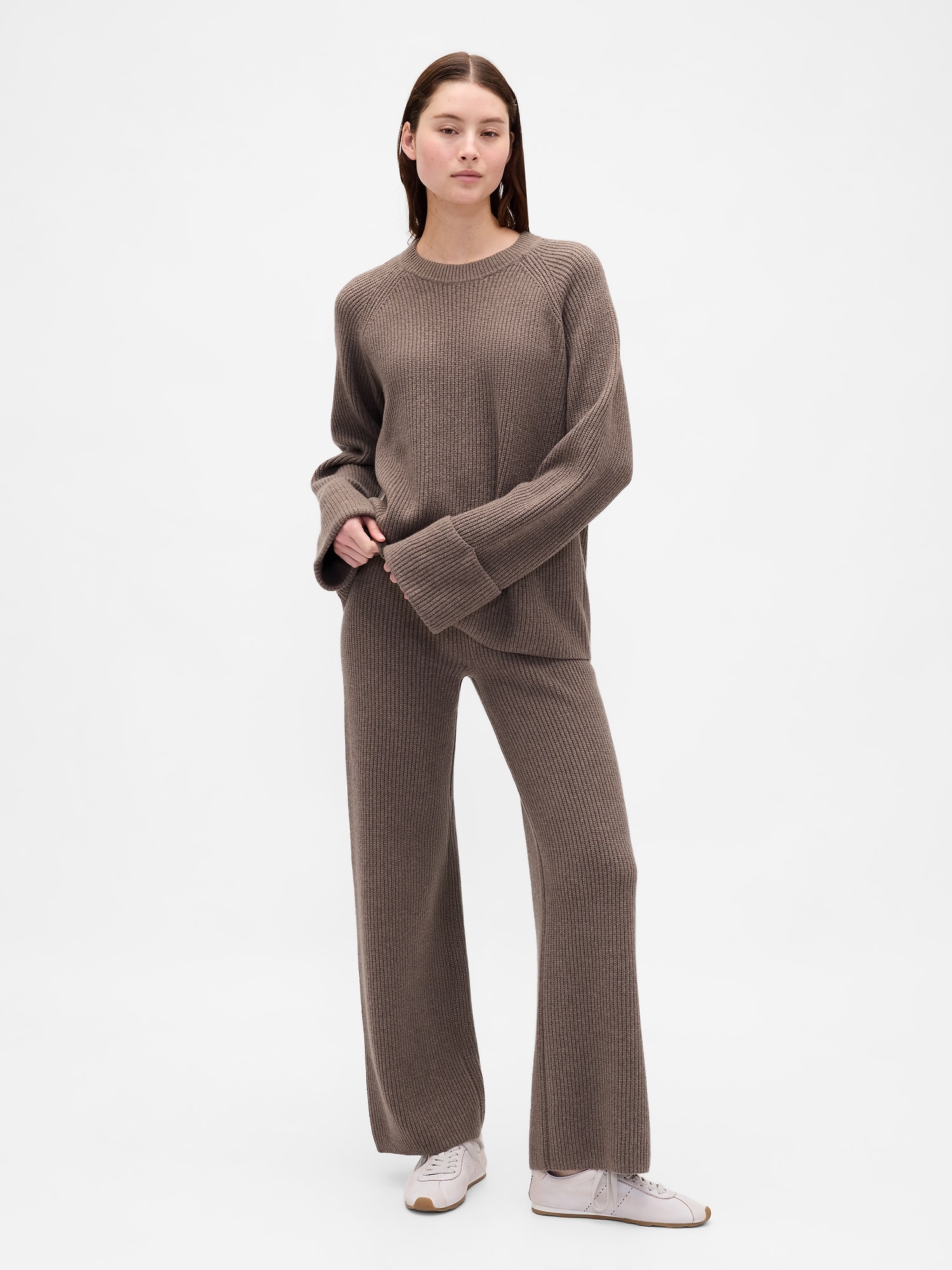 CashSoft Shaker-Stitch Sweater Pants