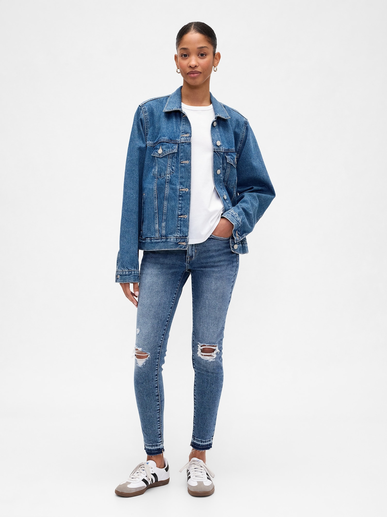 Mid Rise Destructed Universal Skinny Jeans