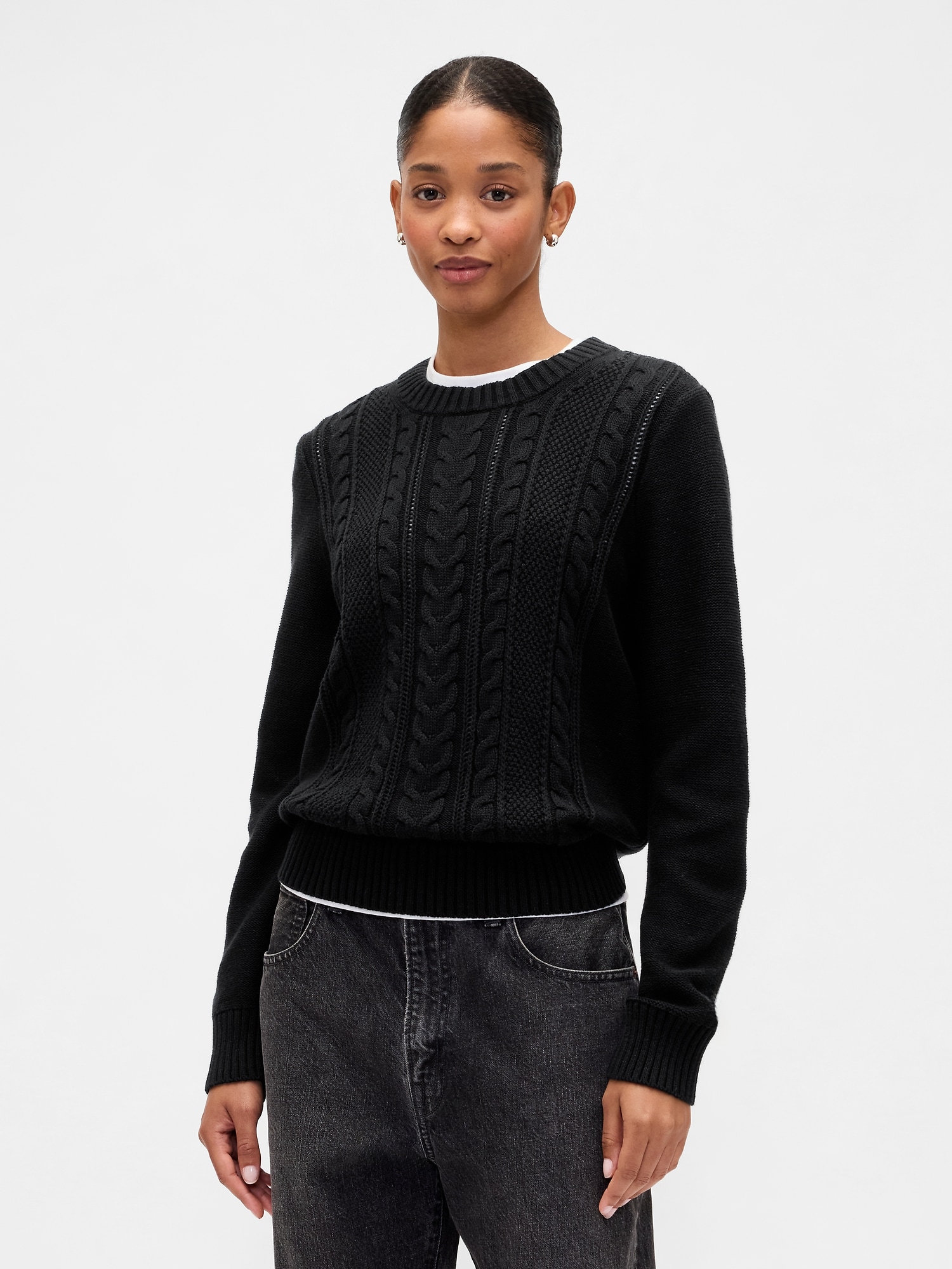 Cable-Knit Crewneck Sweater