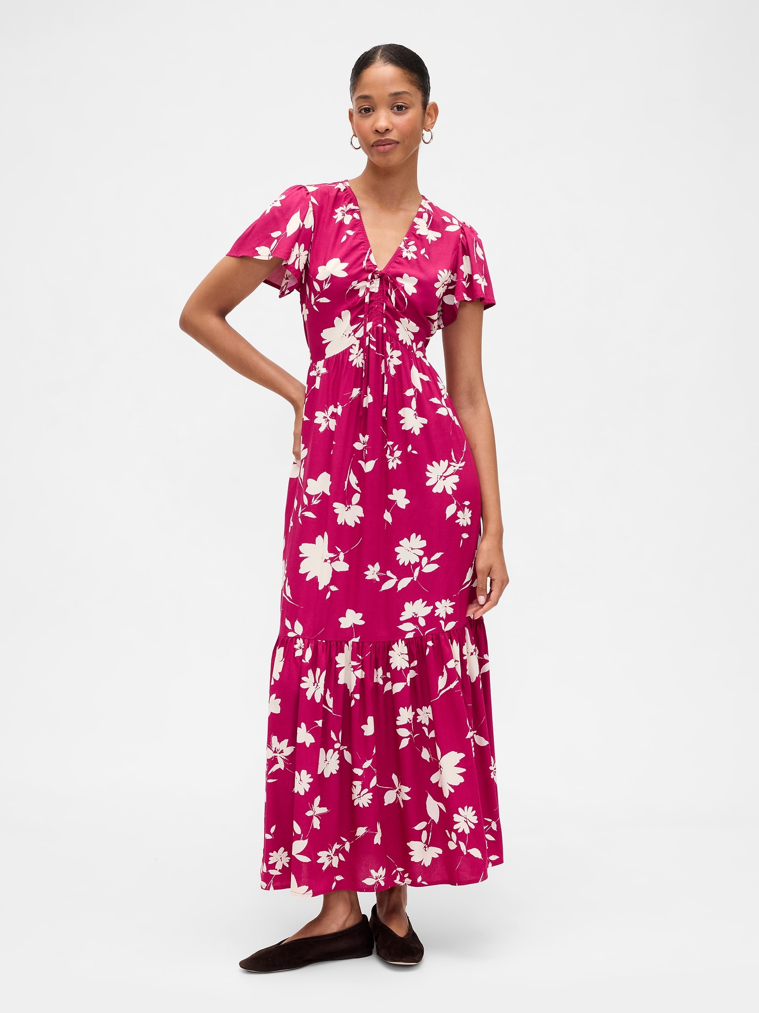 Ruched V-Neck Maxi Dress