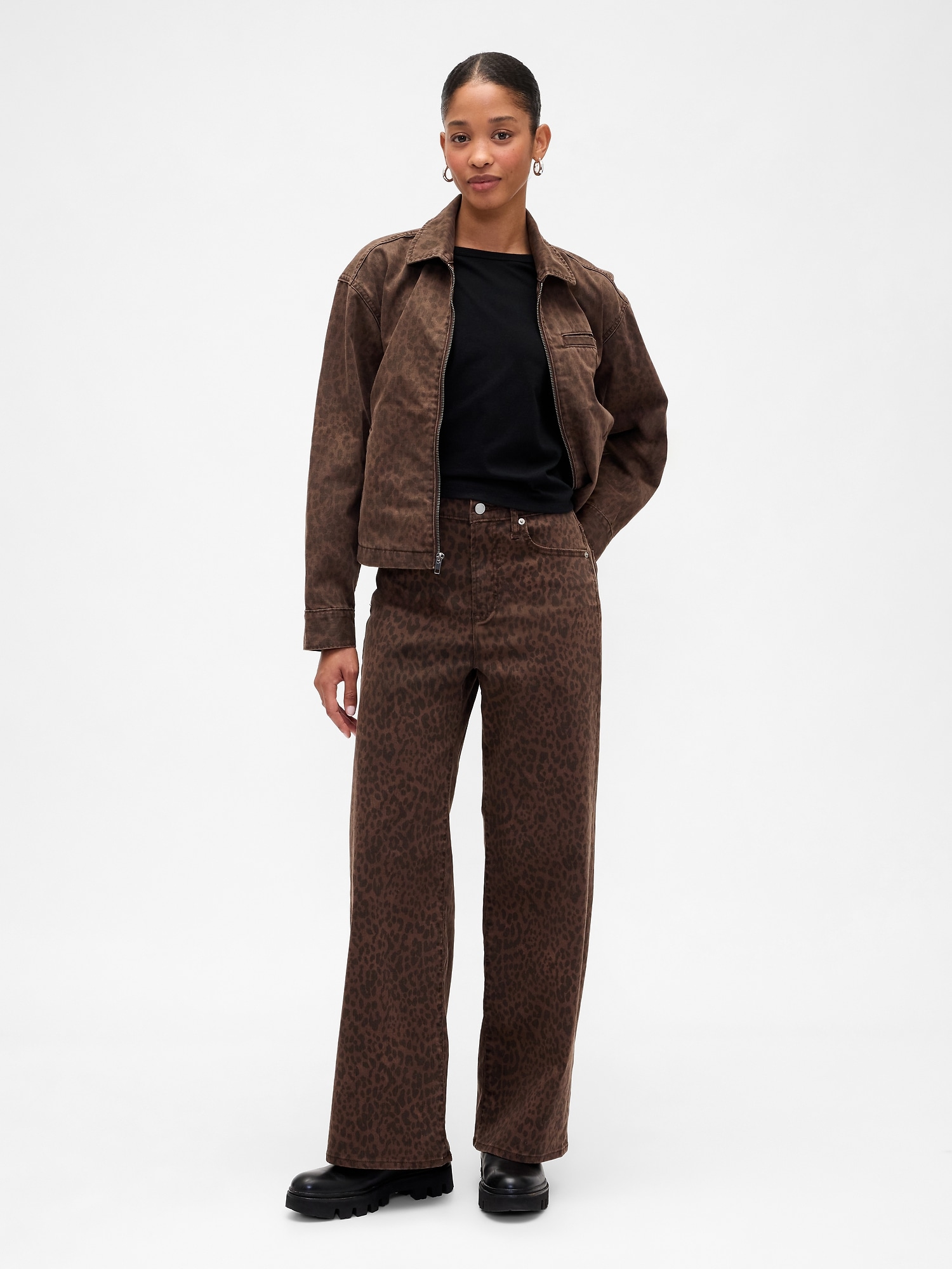 High Rise Print Wide-Leg Jeans