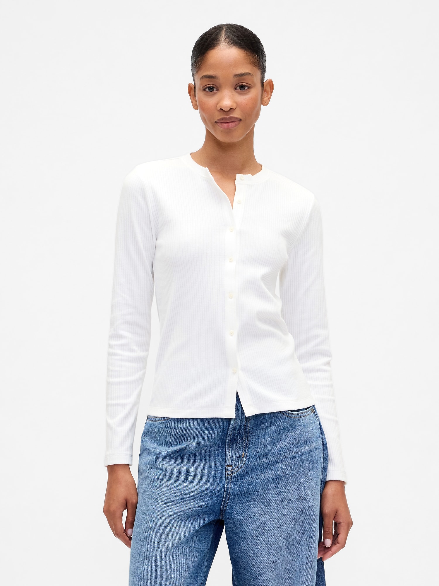 Ribbed Button-Up Top