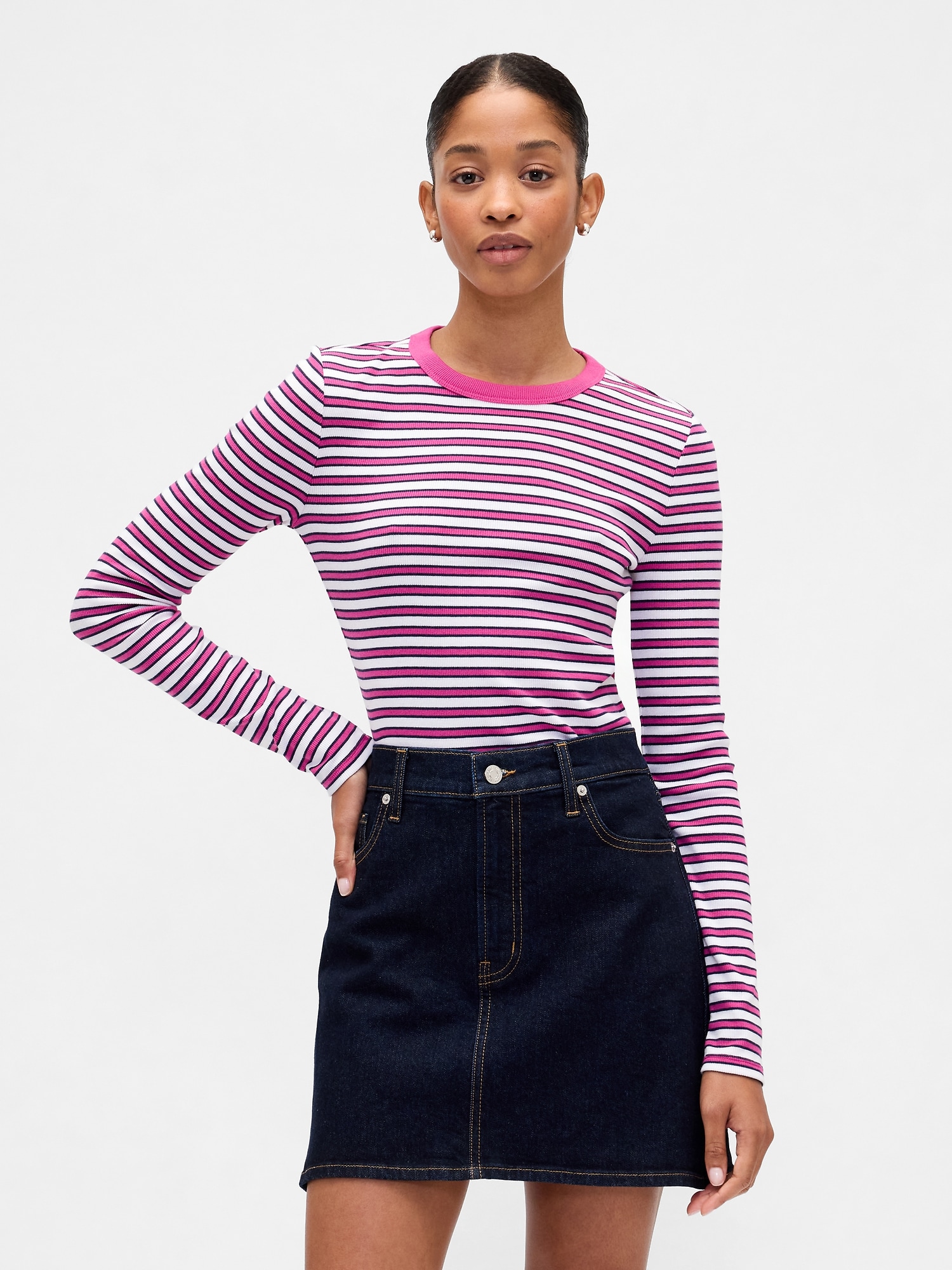 Ribbed Stripe Crewneck T-Shirt