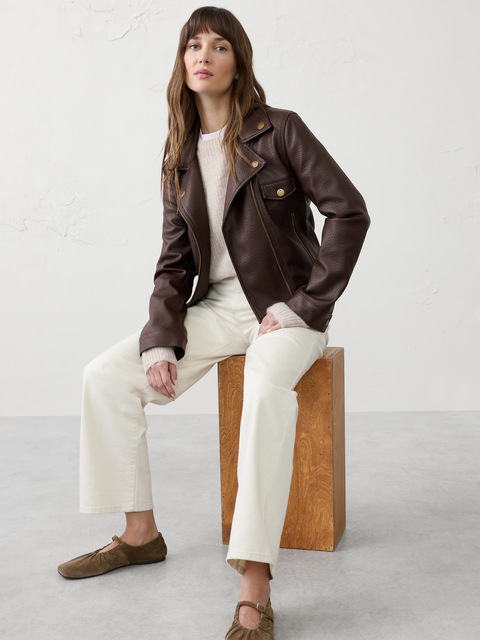 Vegan Leather Cropped Moto Jacket