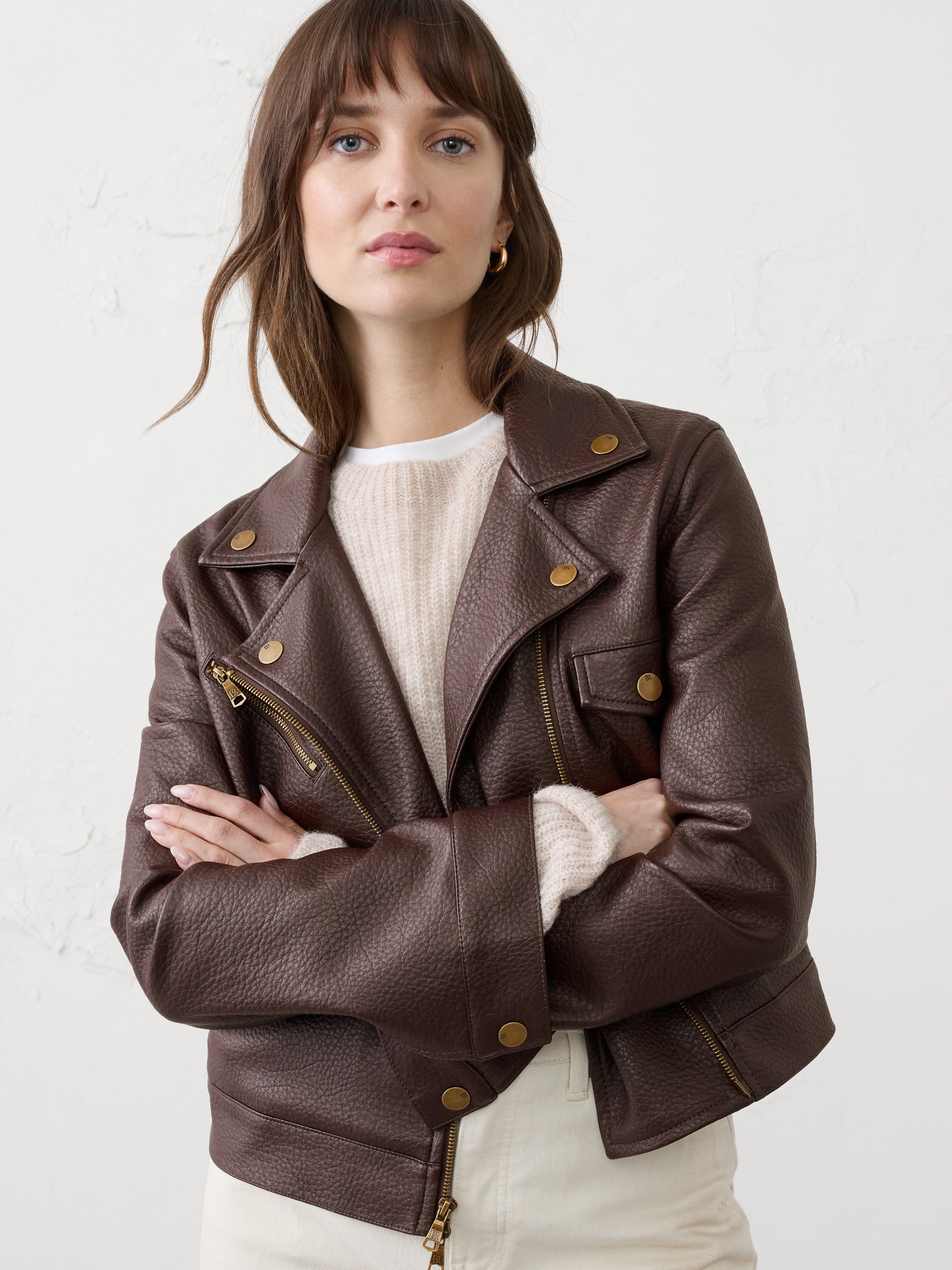 Vegan Leather Cropped Moto Jacket | Banana Republic Factory