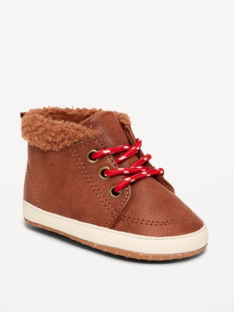 Faux-Leather Sherpa Booties for Baby