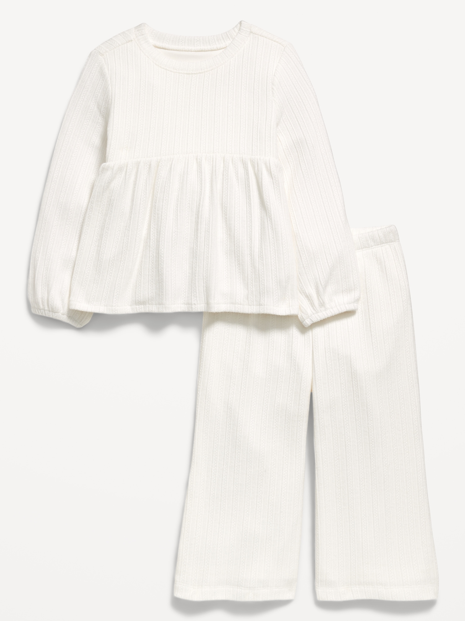 Long-Sleeve Sweater-Knit Peplum Top and Pants Set for Toddler Girls