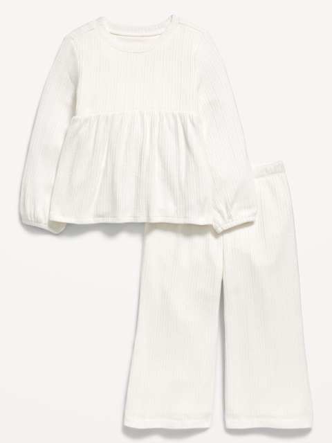 ENSEMBLE PANTALON JAMBE LARGE ET HAUT À BASQUE À MANCHES LONGUES EN TRICOT POUR TOUTE-PETITE FILLE