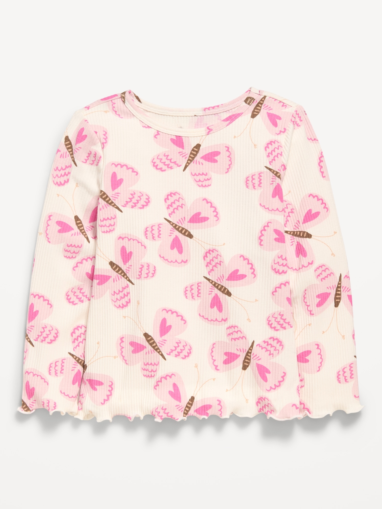 Printed Long-Sleeve Ribbed Top for Toddler Girls
