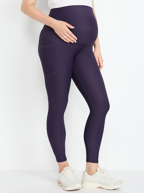 LEGGING POWERSOFT CÔTELÉ LONGUEUR 7/8 À PANNEAU COUVRANT DE MATERNITÉ